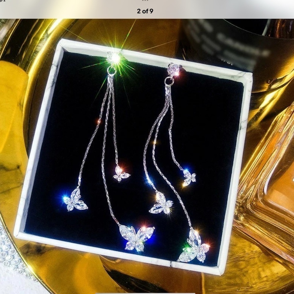 + Elegant Silver Butterfly Dangle Earrings - Picture 2 of 8